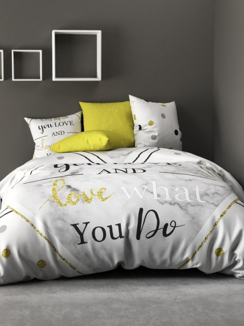 Housse de couette 240x220 WHAT + 2 taies coton Blanc - Kiabi