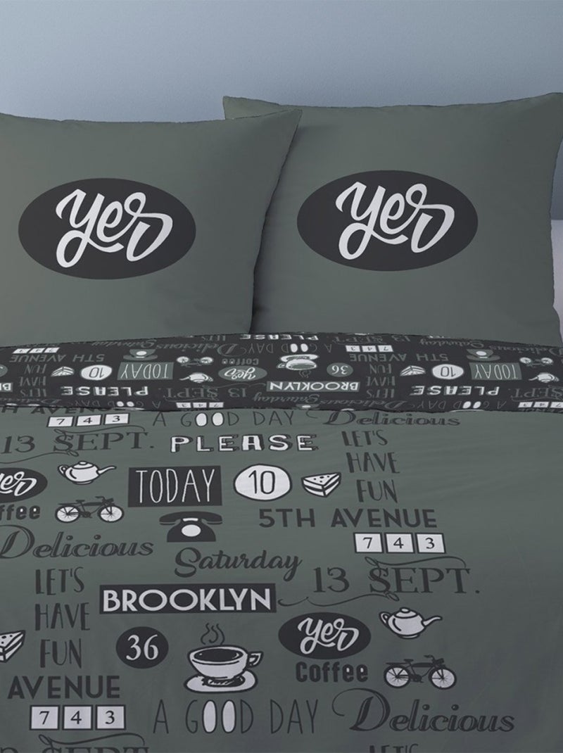 Housse de couette 240x220 Yes + 2 taies coton 52 fils Vert - Kiabi