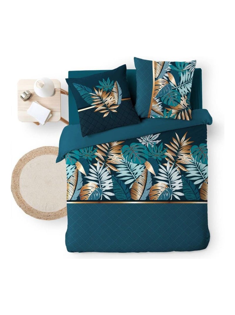 Housse de couette 240x220cm + 2 taies ALIANOR 100% coton Bleu - Kiabi