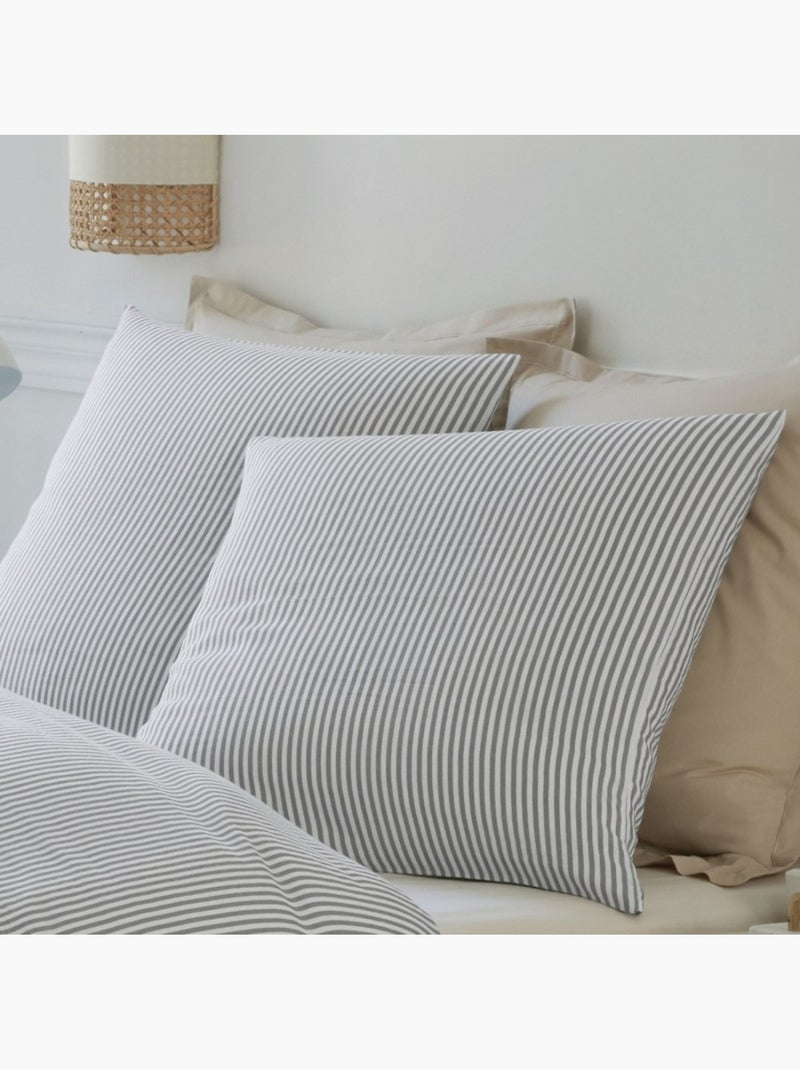 Housse de couette 240x220cm + 2 taies d'oreiller imprimées 100% gaze de coton Gris - Kiabi