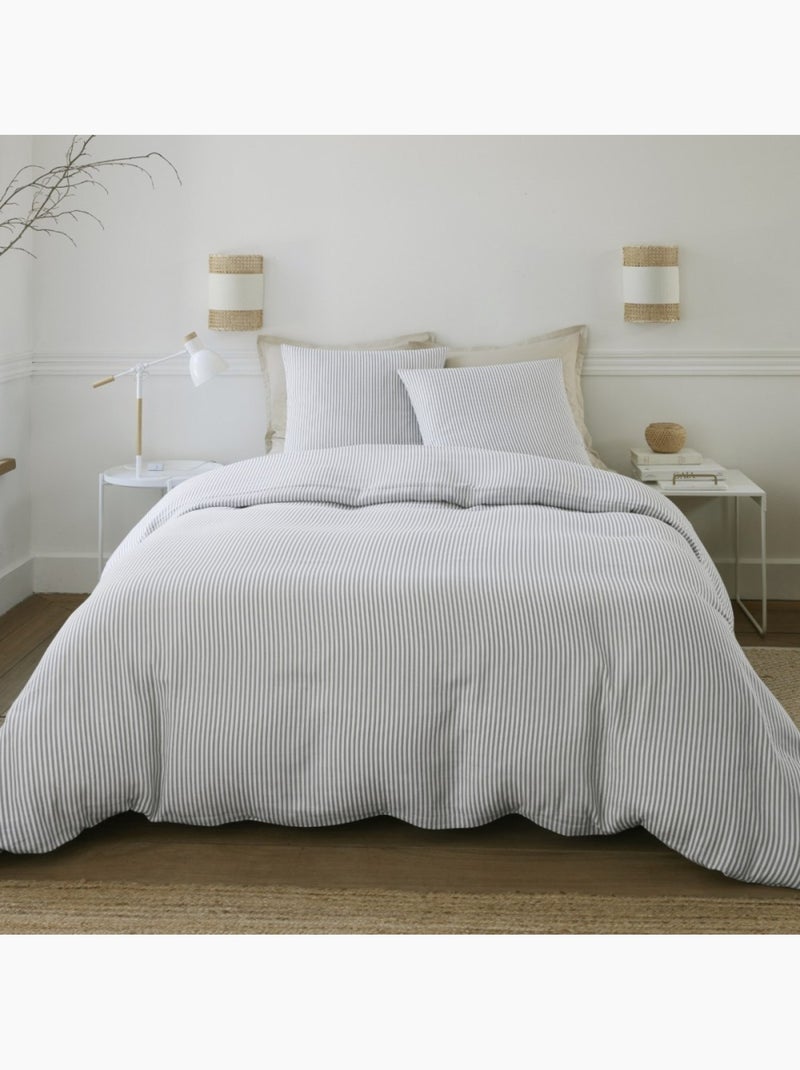 Housse de couette 240x220cm + 2 taies d'oreiller imprimées 100% gaze de coton Gris - Kiabi