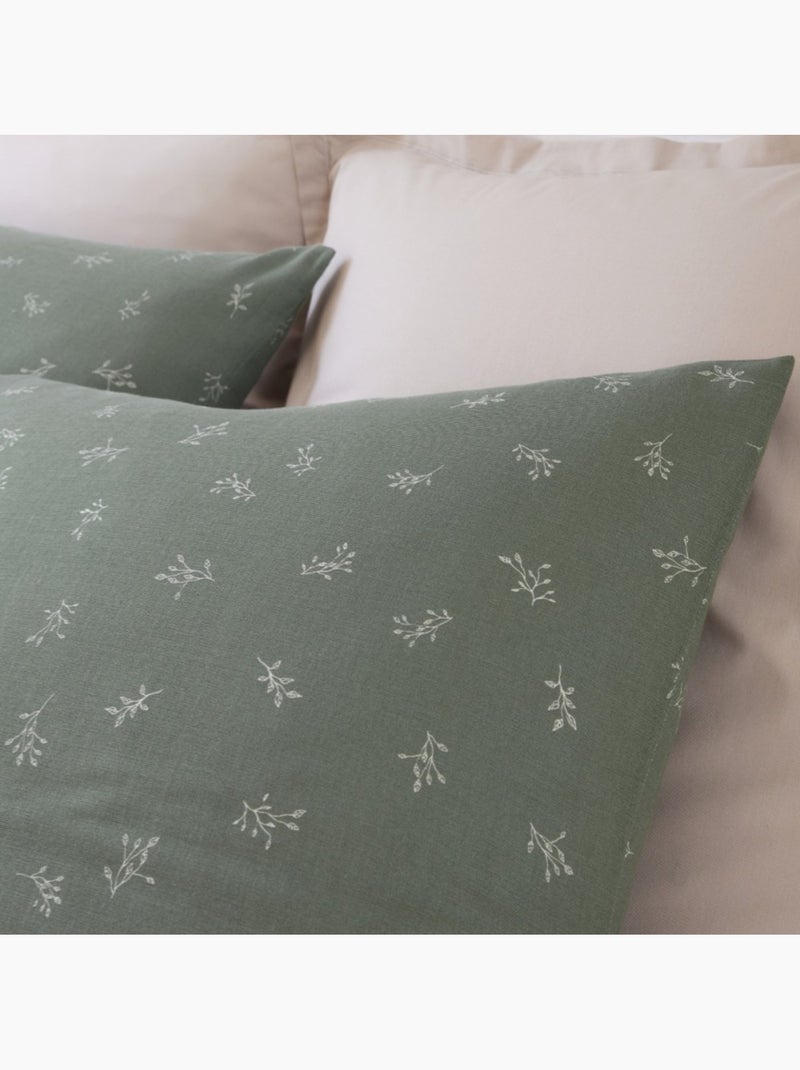 Housse de couette 240x220cm + 2 taies d'oreiller imprimées 100% gaze de coton Vert - Kiabi
