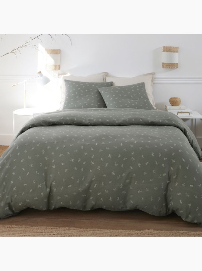 Housse de couette 240x220cm + 2 taies d'oreiller imprimées 100% gaze de coton Vert - Kiabi