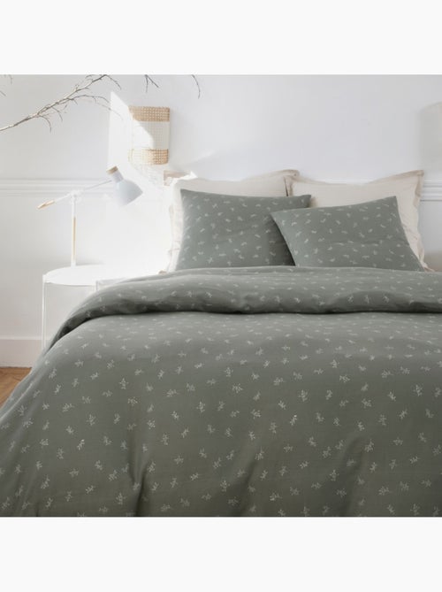 Housse de couette 240x220cm + 2 taies d'oreiller imprimées 100% gaze de coton - Kiabi Housse de couette 240x220cm + 2 taies d'oreiller imprimées 100% gaze de coton - Kiabi