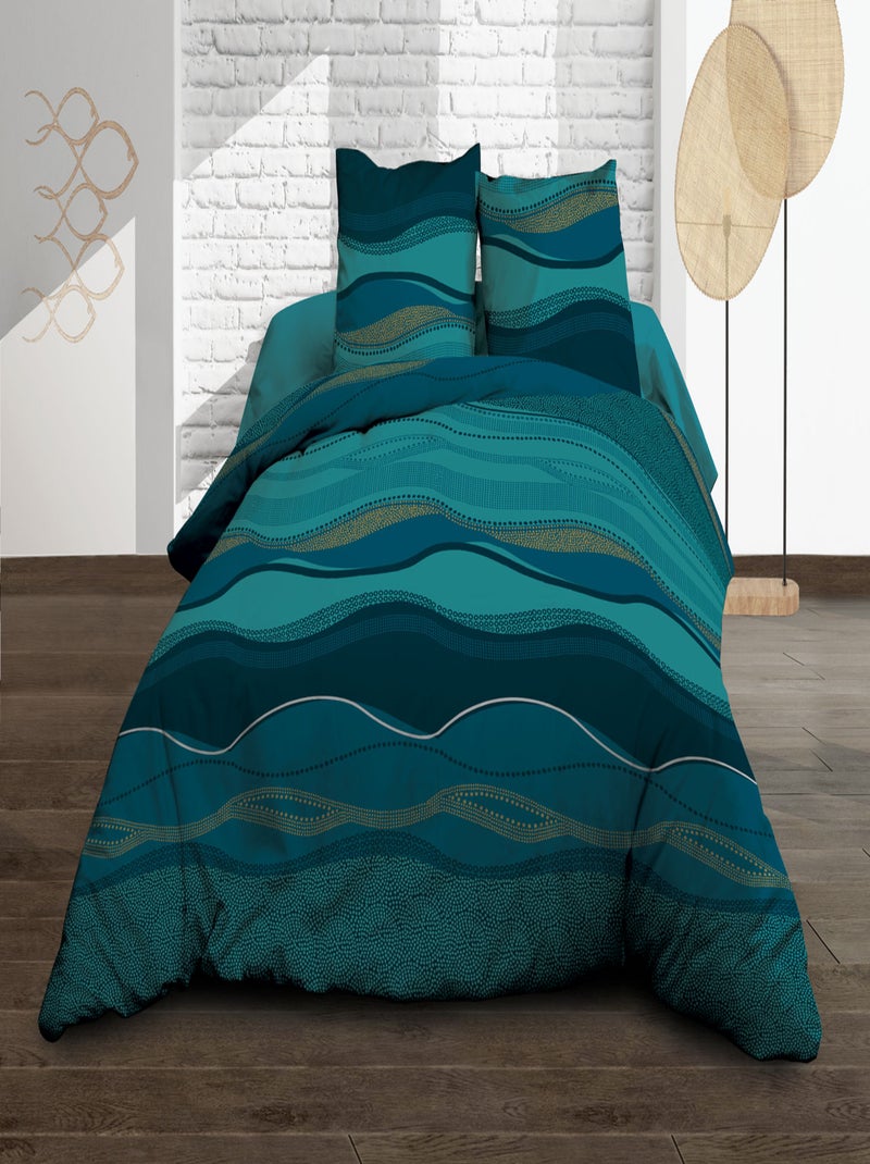 Housse de couette 240x260 + 2 taies - Pur coton 57 fils - Baltic bleu Bleu turquoise - Kiabi
