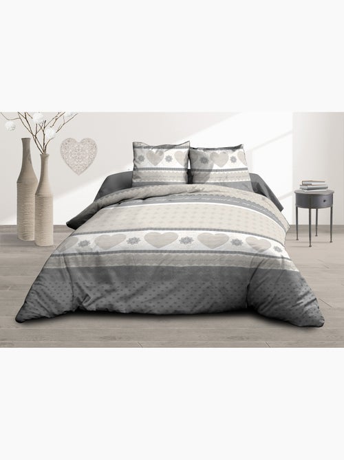 Housse de couette 240x260 + 2 taies - Pur coton 57 fils - Coeurs gris - Kiabi Housse de couette 240x260 + 2 taies - Pur coton 57 fils - Coeurs gris - Kiabi