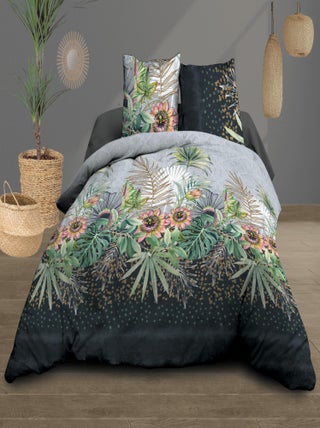 Housse de couette 240x260 + 2 taies - Pur coton 57 fils - Flora