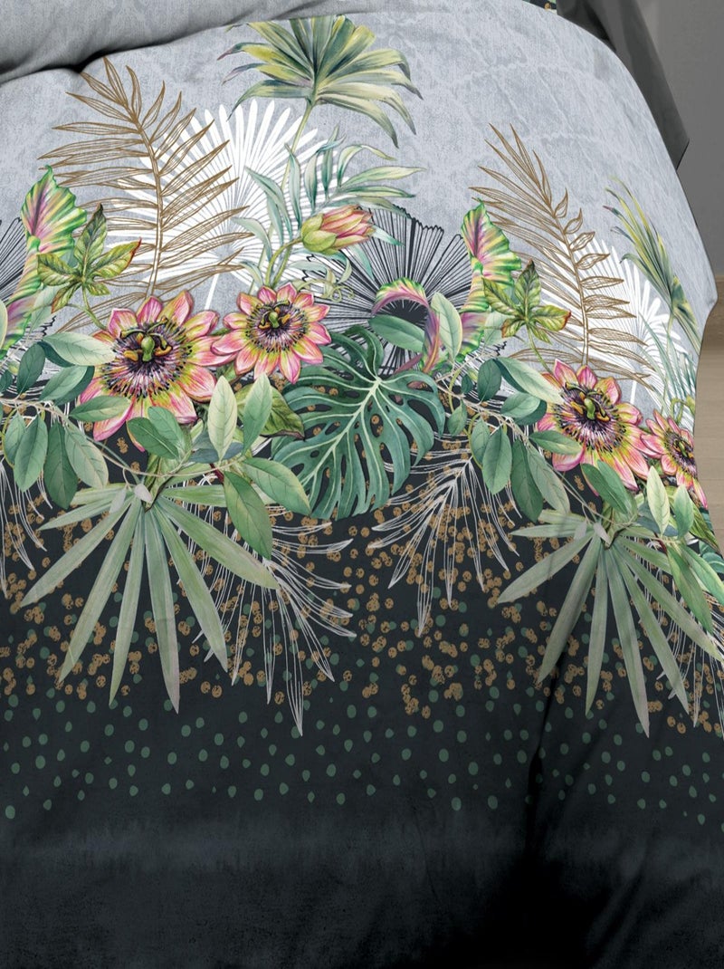 Housse de couette 240x260 + 2 taies - Pur coton 57 fils - Flora Bleu - Kiabi