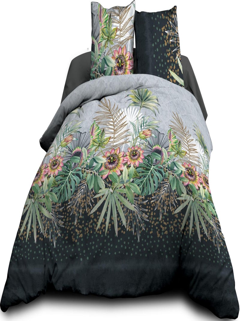 Housse de couette 240x260 + 2 taies - Pur coton 57 fils - Flora Bleu - Kiabi