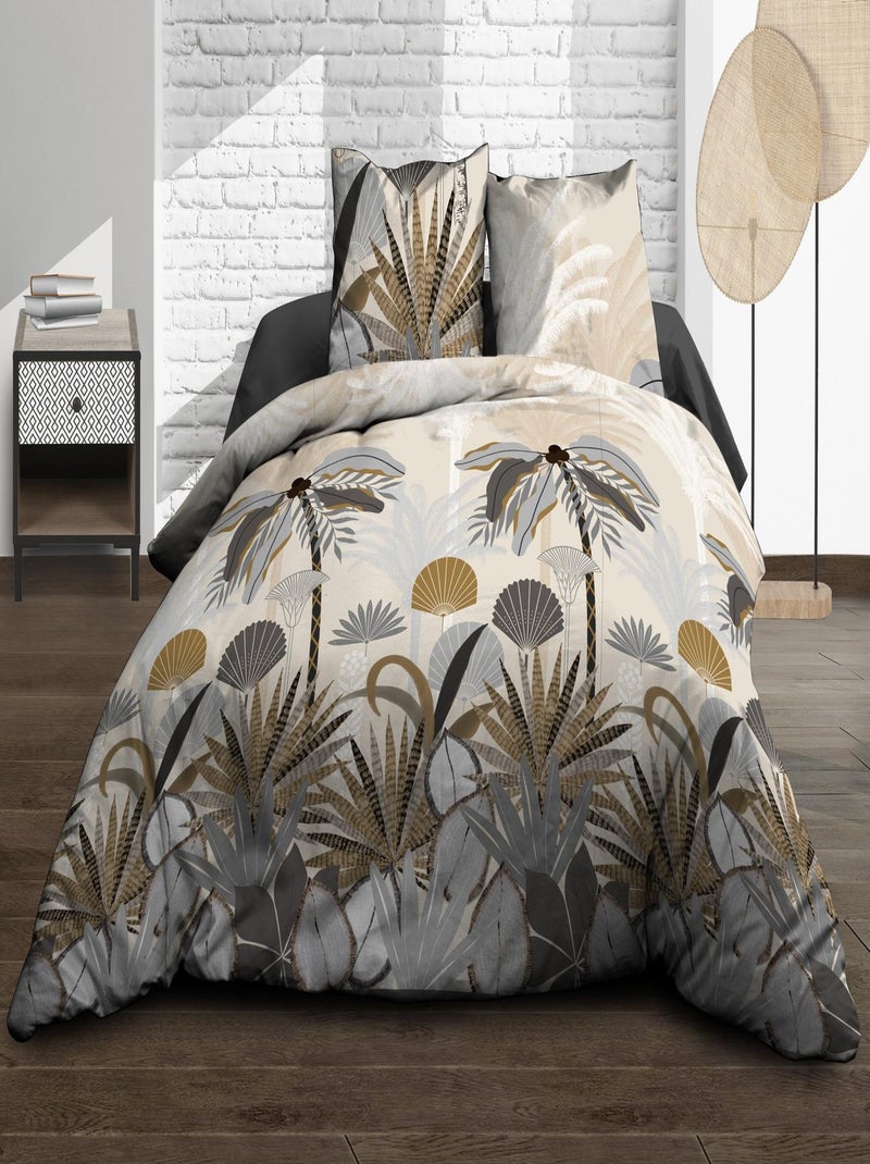 Housse de couette 240x260 + 2 taies - Pur coton 57 fils - Palma Gris - Kiabi