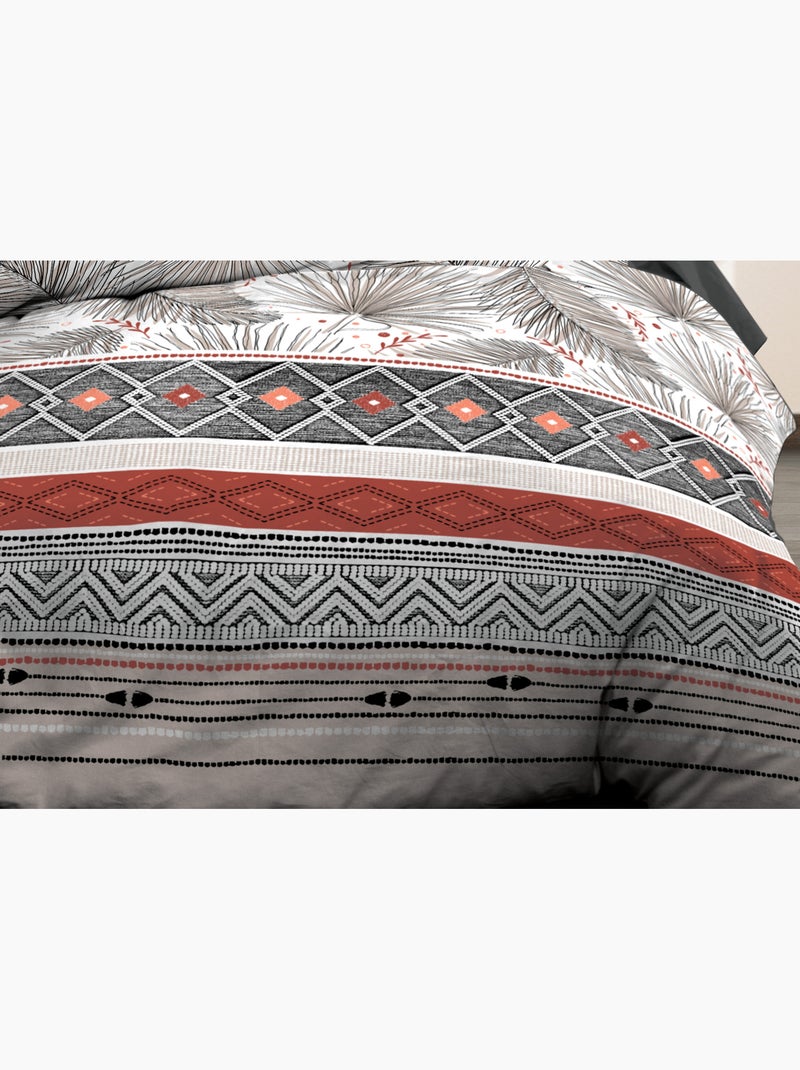 Housse de couette 240x260 + 2 taies - Pur coton 57 fils - Palme Rouge - Kiabi