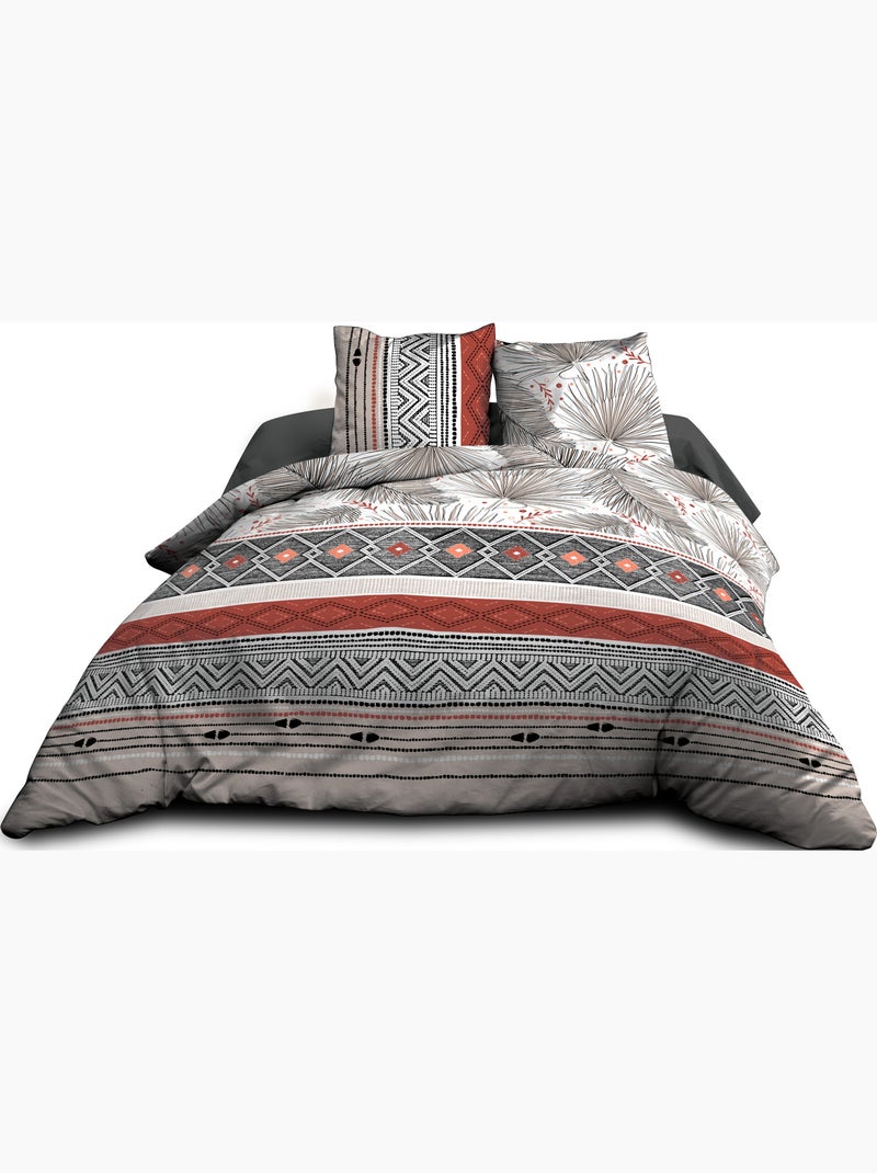Housse de couette 240x260 + 2 taies - Pur coton 57 fils - Palme Rouge - Kiabi