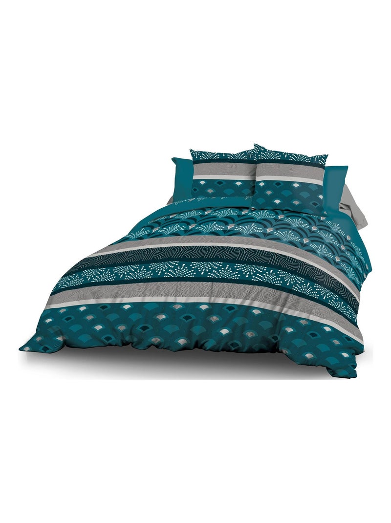 Housse de couette 240x260 + 2 taies - Pur coton 57 fils - Phenix Bleu Bleu - Kiabi