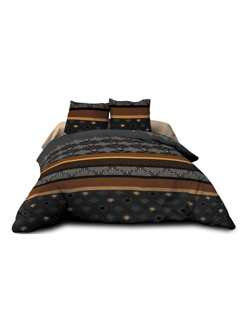 Housse de couette 240x260 + 2 taies - Pur coton 57 fils - Phenix Noir Marron - Kiabi
