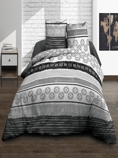 Housse de couette 240x260 + 2 taies - Pur coton 57 fils - Yuma gris - Kiabi Housse de couette 240x260 + 2 taies - Pur coton 57 fils - Yuma gris - Kiabi