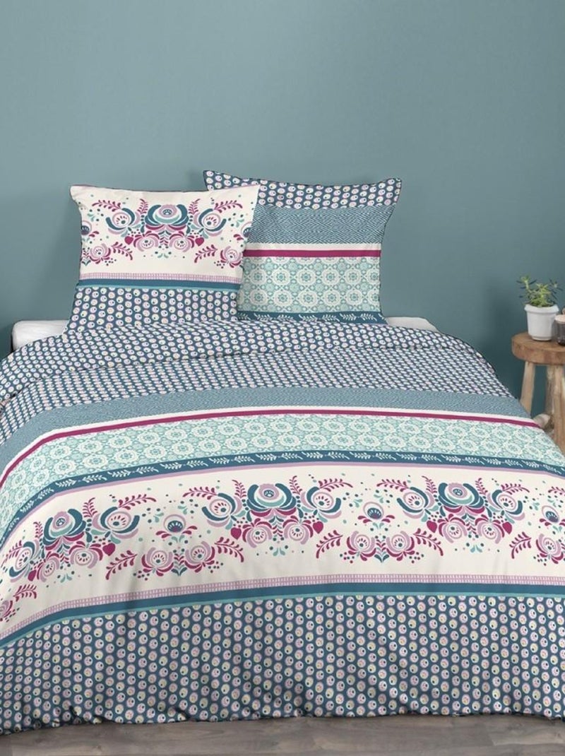 Housse de couette 240x260 Bophal multi + 2 taies 100% coton 57 fils Bleu - Kiabi