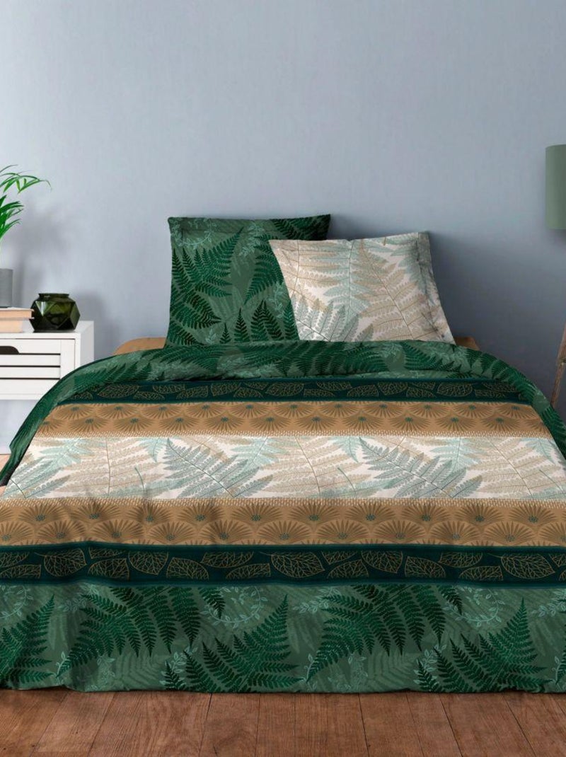 Housse de couette 240x260 cm + 2 taies d'oreiller 63x63 cm Coton Fougere Vert - Kiabi