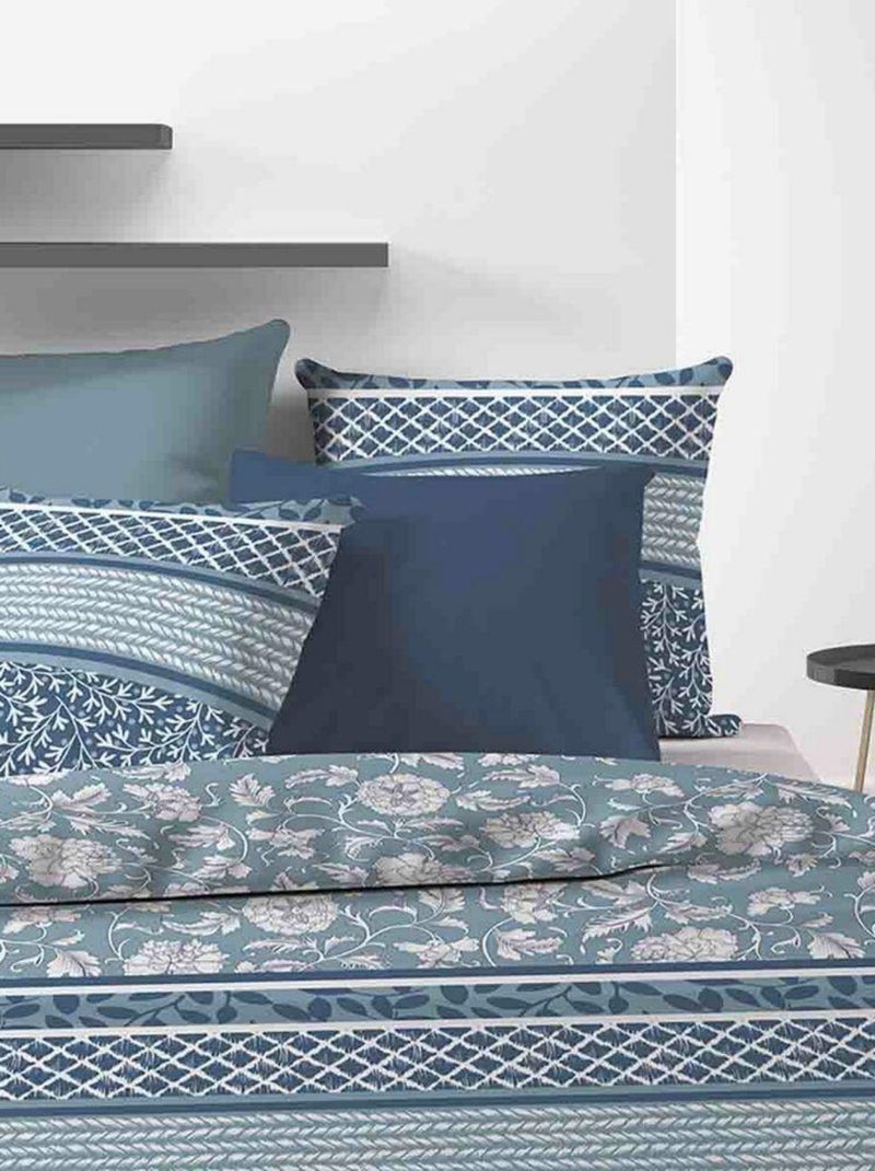 Housse de couette 240x260 cm + 2 taies d'oreiller 65x65 cm Coton Bio Debby Bleu - Kiabi