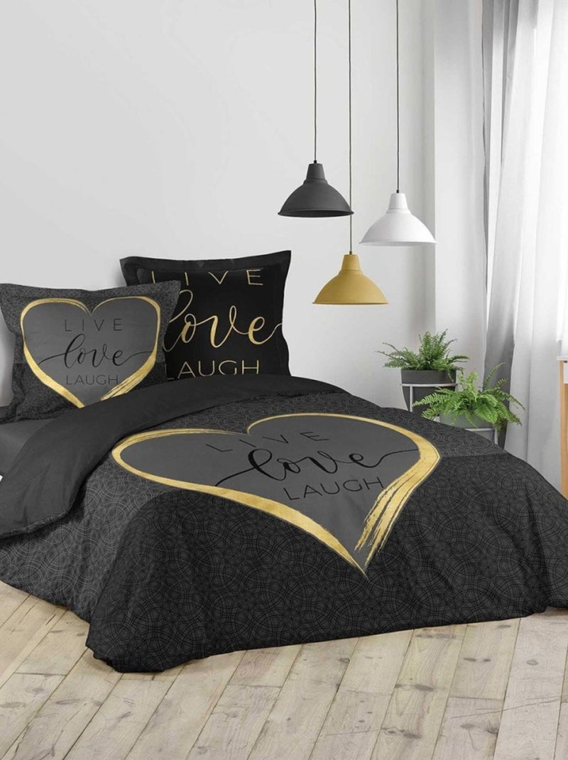 Housse de couette 240x260 Crazy Love + 2 taies 100% coton 42 fils Noir - Kiabi