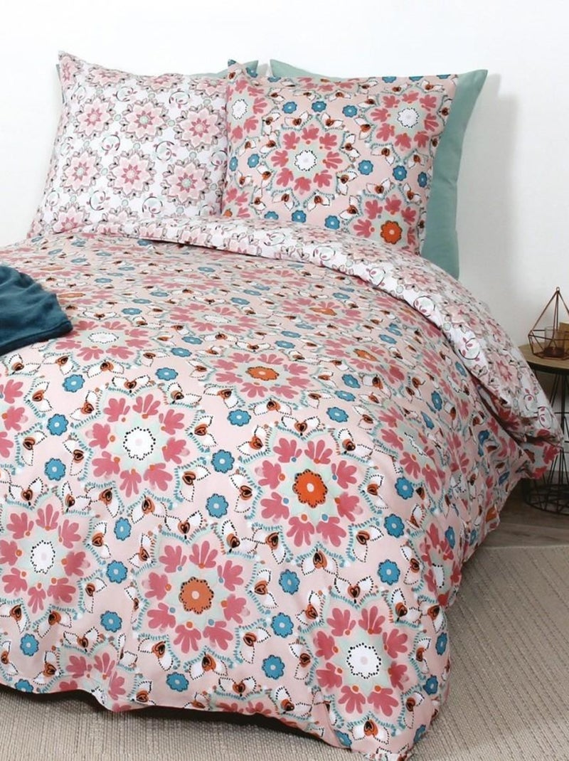 Housse de couette 240x260 Kasance + 2 taies 100% coton 57 fils Rose - Kiabi