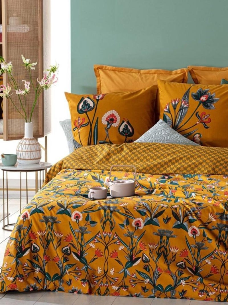 Housse de couette 240x260 Leona + 2 taies 100% coton 57 fils Jaune - Kiabi