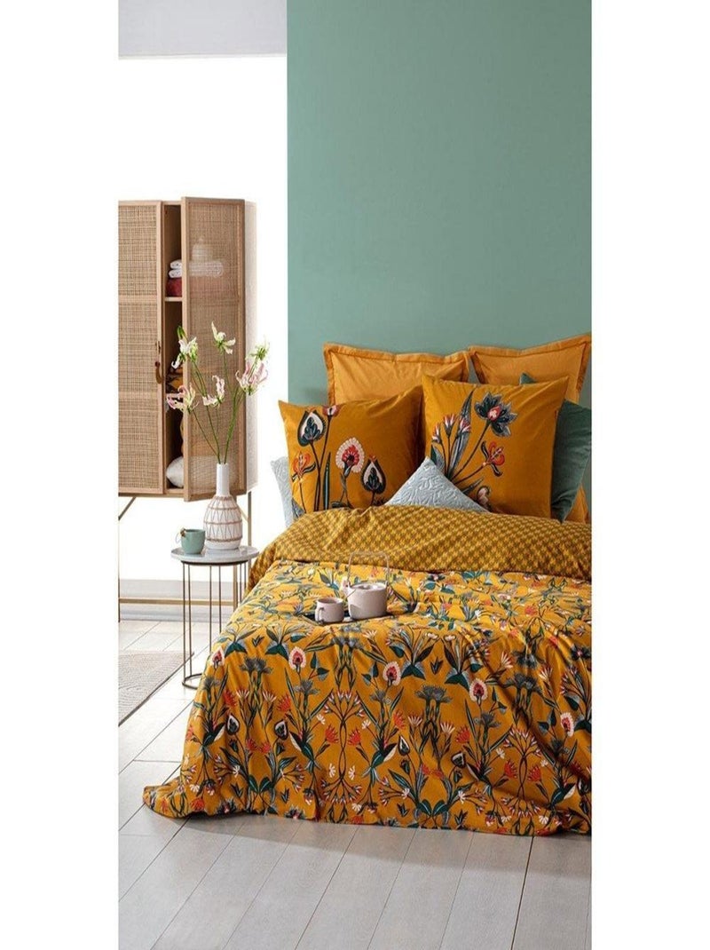 Housse de couette 240x260 Leona + 2 taies 100% coton 57 fils Jaune - Kiabi