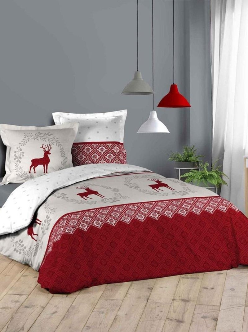 Housse de couette 240x260 Meribel + 2 taies 100% coton 42 fils Rouge - Kiabi