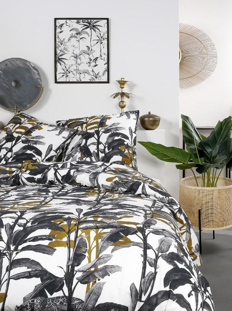 Housse de couette 240x260 Zippée Mawira Abukuma + 2 taies 100% coton 57 fils Noir - Kiabi