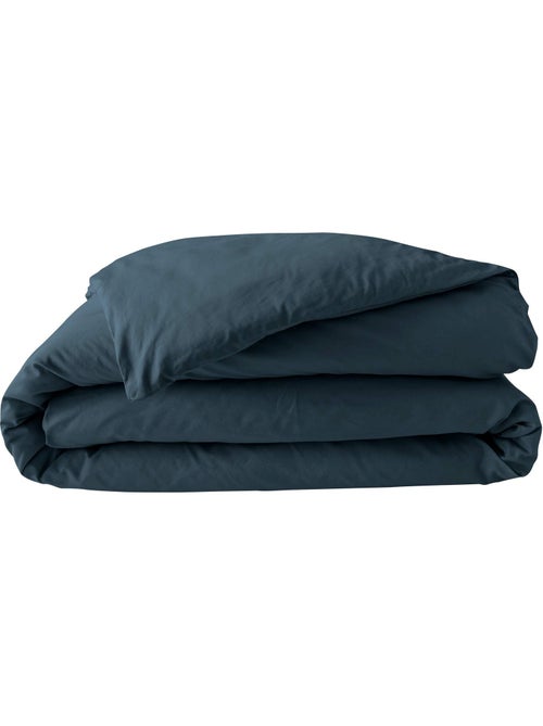 Housse de couette 260 x 240 cm Percale de coton 78 fils Bleu Nuit + 2 taies 63 x 63 cm - Kiabi