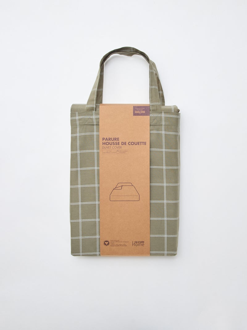 Housse de couette (260 x 240cm) à carreaux Kaki - Kiabi