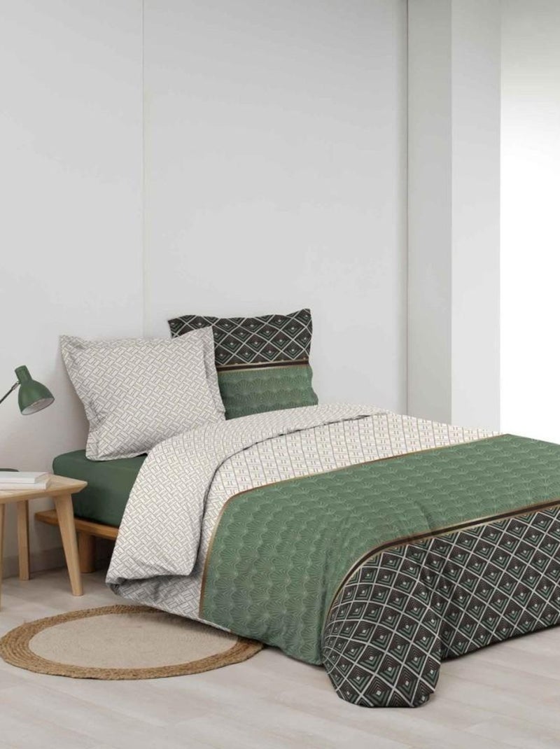 Housse de couette 260x240 + 2 taies Belor coton Percale 78 fils Vert - Kiabi