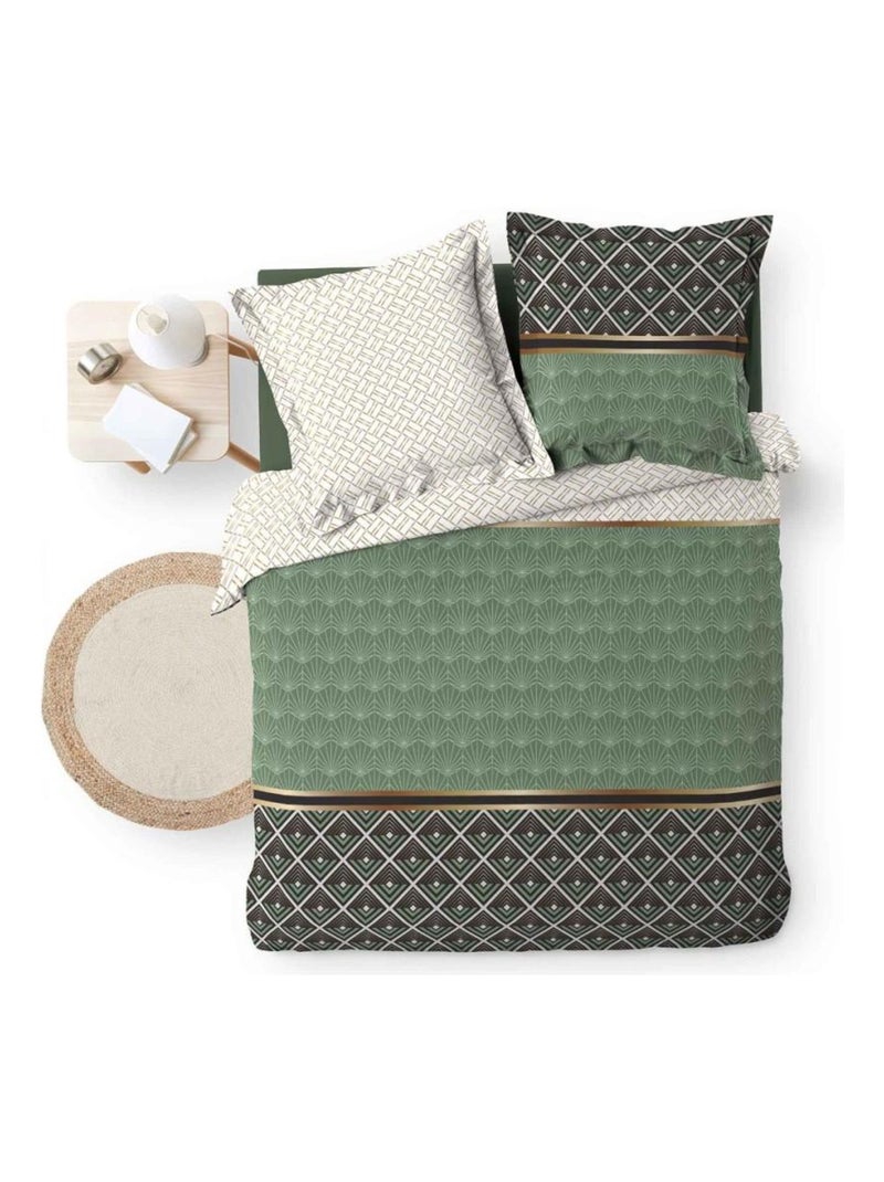 Housse de couette 260x240 + 2 taies Belor coton Percale 78 fils Vert - Kiabi