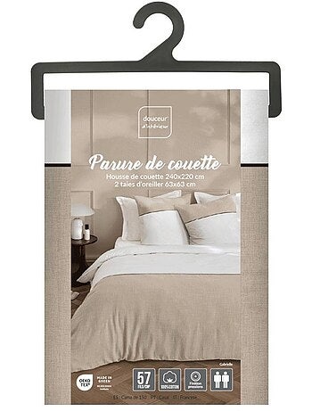 Housse de couette 260x240 + 2 taies bicolore 100% coton 57fils