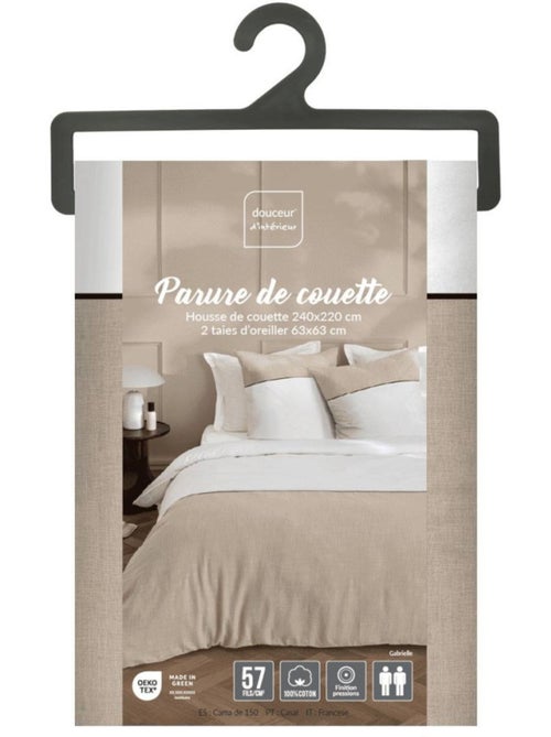 Housse de couette 260x240 + 2 taies bicolore 100% coton 57fils - Kiabi Housse de couette 260x240 + 2 taies bicolore 100% coton 57fils - Kiabi