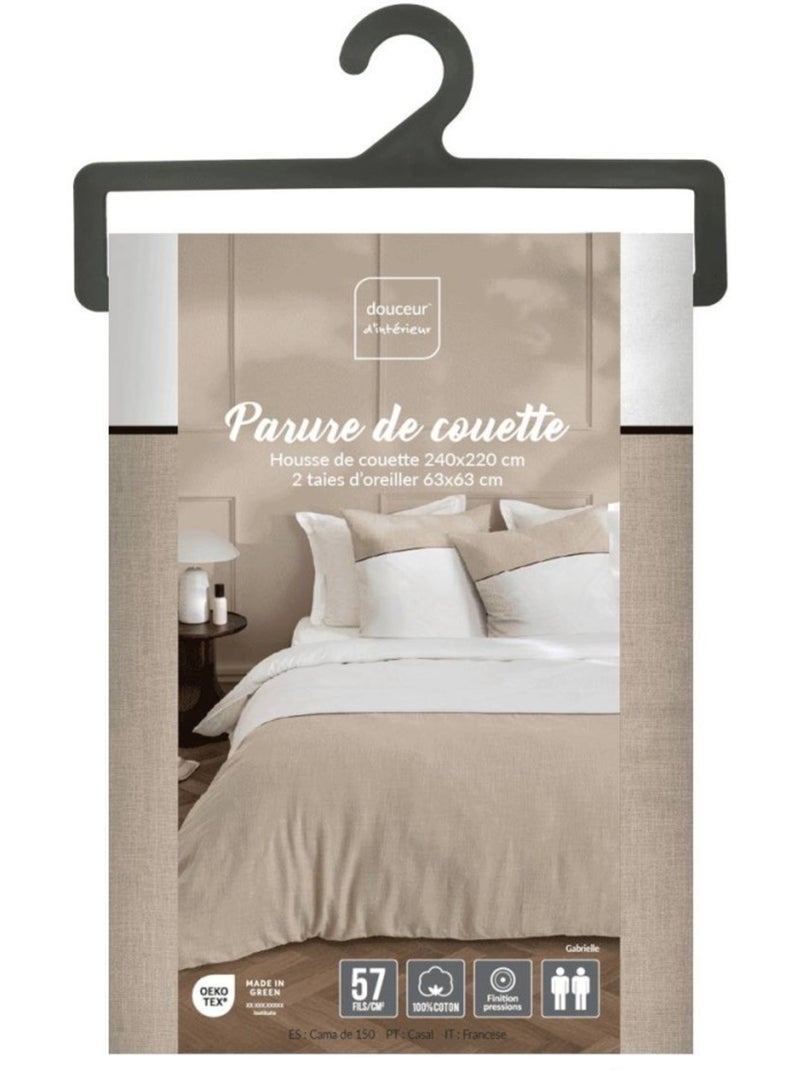 Housse de couette 260x240 + 2 taies bicolore 100% coton 57fils Blanc - Kiabi