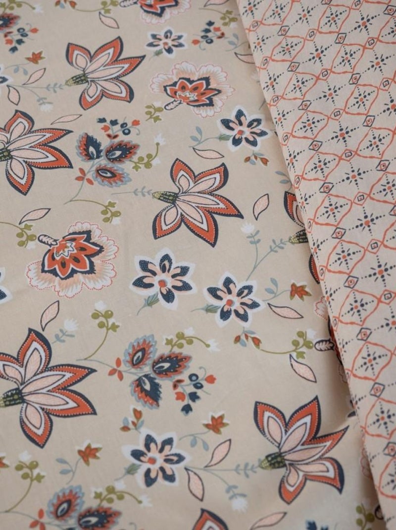 Housse de couette 260x240 + 2 taies DENIA 100% Coton 57 fils Multicolore - Kiabi