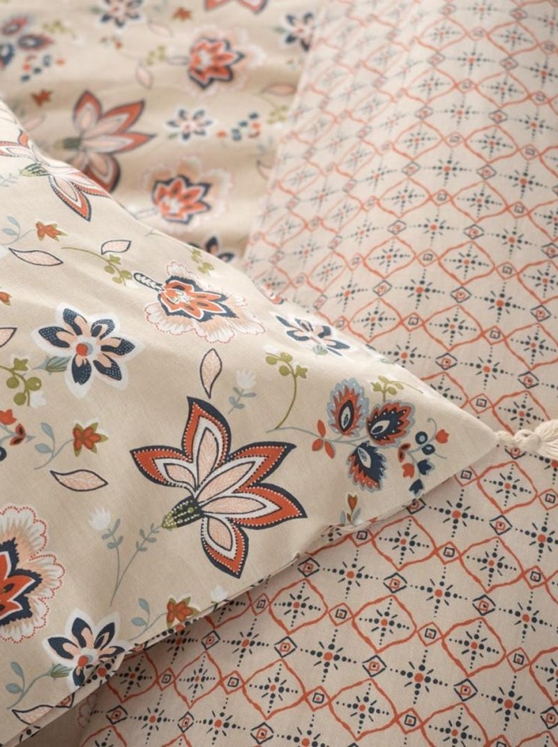 Housse de couette 260x240 + 2 taies DENIA 100% Coton 57 fils Multicolore - Kiabi