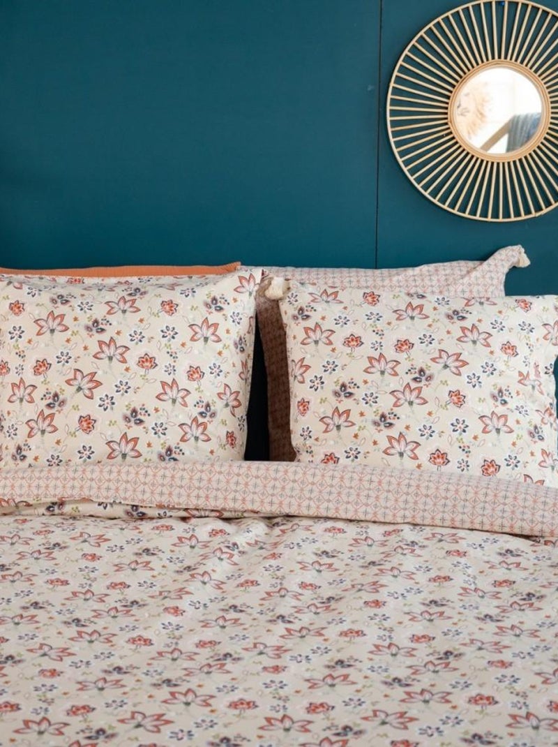 Housse de couette 260x240 + 2 taies DENIA 100% Coton 57 fils Multicolore - Kiabi
