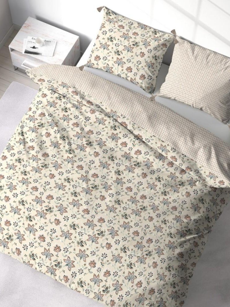 Housse de couette 260x240 + 2 taies DENIA 100% Coton 57 fils Multicolore - Kiabi
