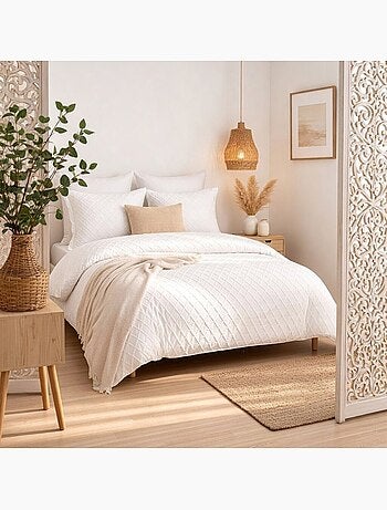 Housse de couette 260x240 + 2 taies d'oreiller MARLA tufté microfibre
