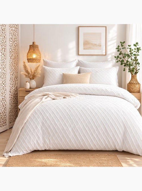 Housse de couette 260x240 + 2 taies d'oreiller MARLA tufté microfibre - Kiabi