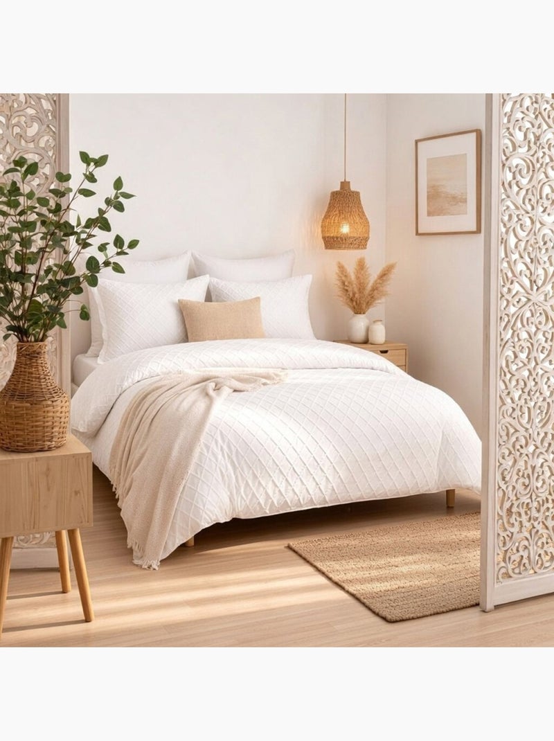 Housse de couette 260x240 + 2 taies d'oreiller MARLA tufté microfibre Blanc - Kiabi