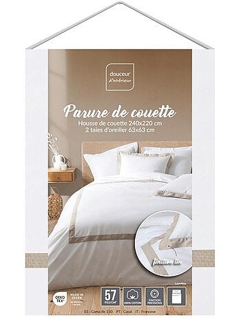 Housse de couette 260x240 + 2 taies empiècement lin