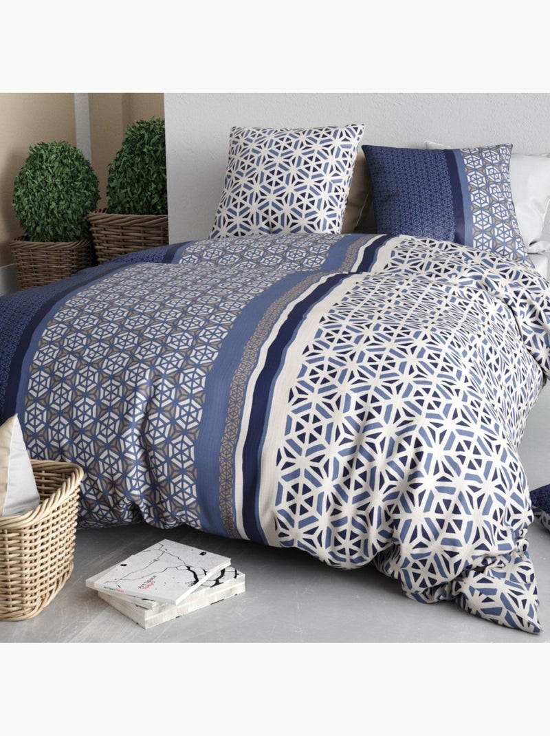 Housse de couette 260x240 + 2 taies en coton 57 fils Bleu - Kiabi