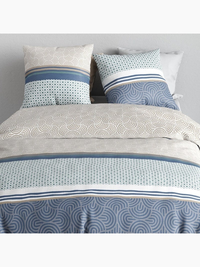 Housse de couette 260x240 + 2 taies en coton 57 fils Bleu - Kiabi