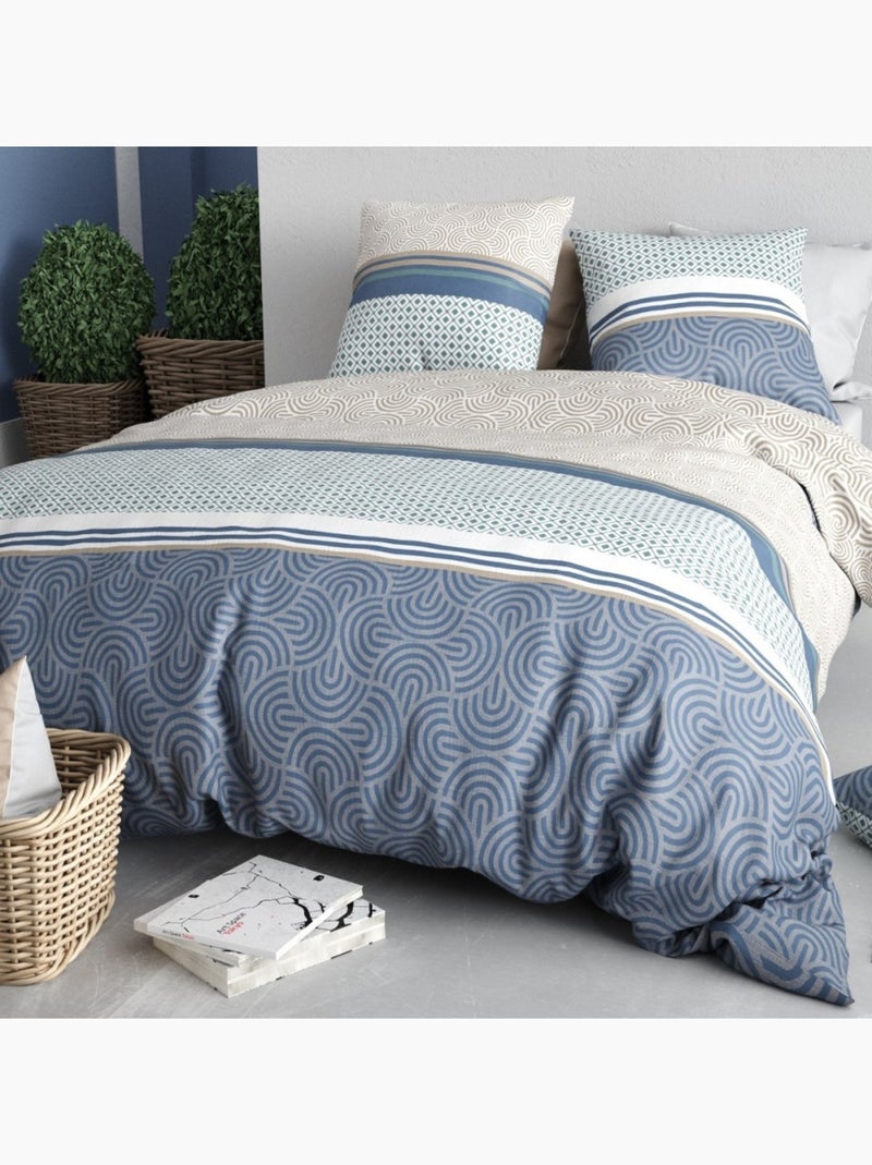 Housse de couette 260x240 + 2 taies en coton 57 fils Bleu - Kiabi
