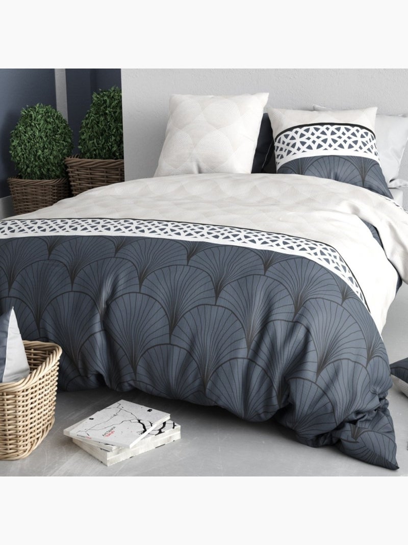 Housse de couette 260x240 + 2 taies en coton 57 fils Gris - Kiabi