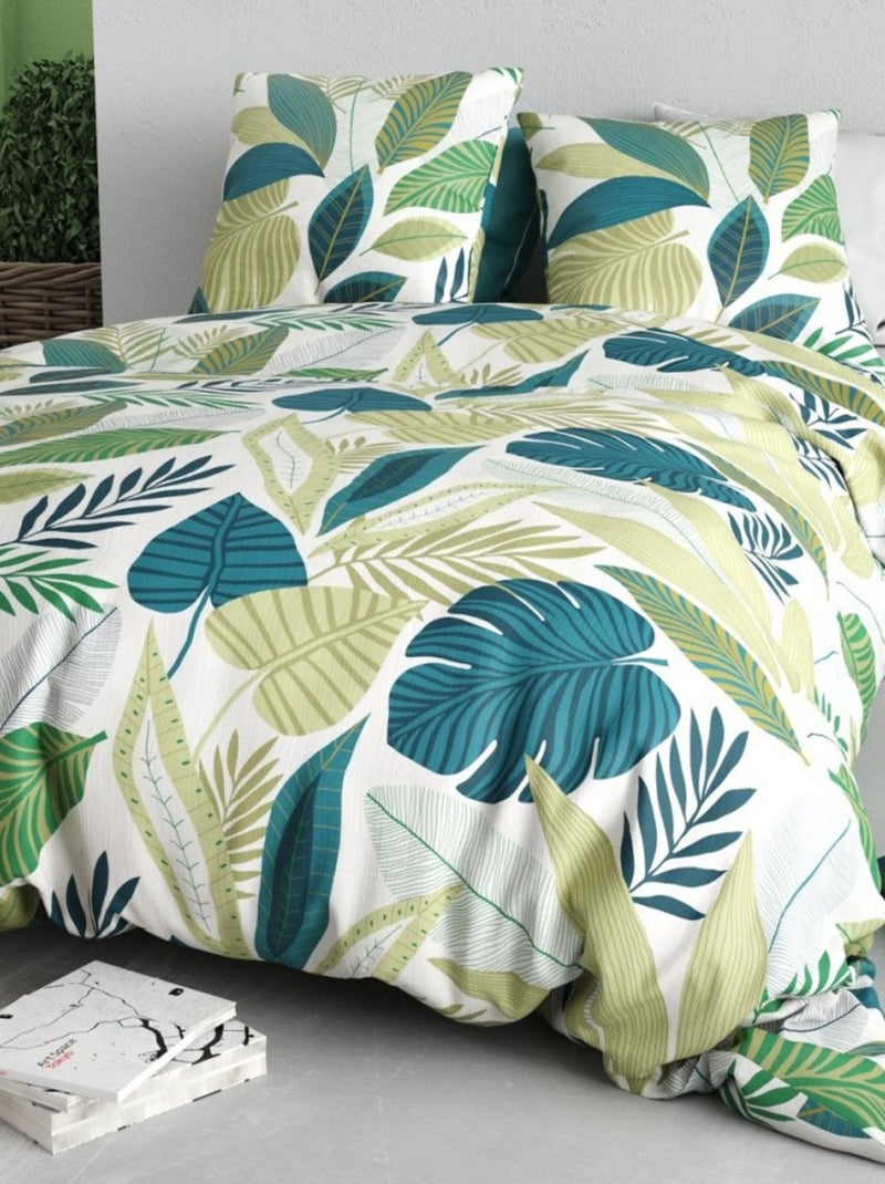 Housse de couette 260x240 + 2 taies en coton 57 fils Vert - Kiabi
