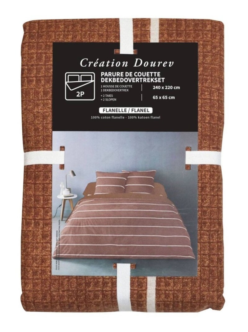 Housse de couette 260x240 + 2 taies flanelle 100% coton Marron - Kiabi