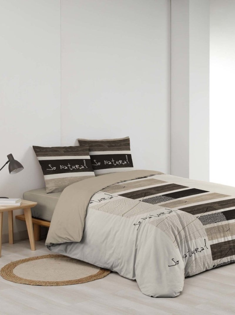 Housse de couette 260x240 + 2 taies SO NATURAL 100% coton Beige - Kiabi